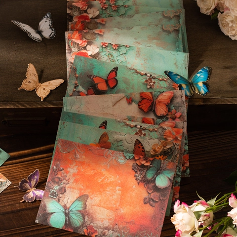 30 Sheets Vintage Butterfly Material Paper Aesthetic Floral Decorative Scrapbooking Paper For DIY Hand Ledger Stationery Supplies
