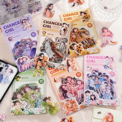 Adesivi Tema Ragazze PET Vintage Floreale Personaggi Scrapbooking Decalcomanie Decorative Per Diario Cartoleria DIY