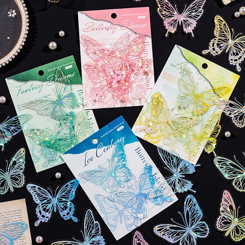 Vintage Holographic Butterfly PET Stickers 20pcs Pack Laser Effect Butterfly Island Series For DIY Journal Scrapbooking Decoration