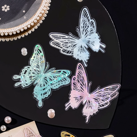 Vintage Holographic Butterfly PET Stickers 20pcs Pack Laser Effect Butterfly Island Series For DIY Journal Scrapbooking Decoration