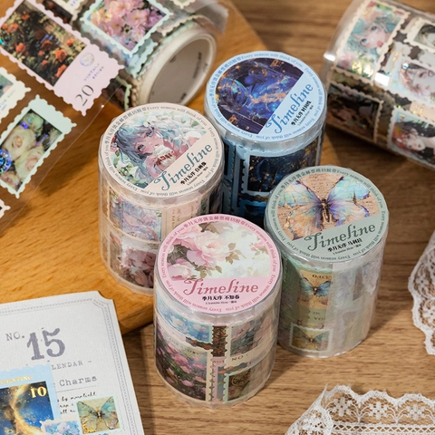 Vintage Stamp Style Hot Stamping Die-cut Washi Tape Monthly Disorder Series Scrapbook Sticker For Journaling DIY Decor