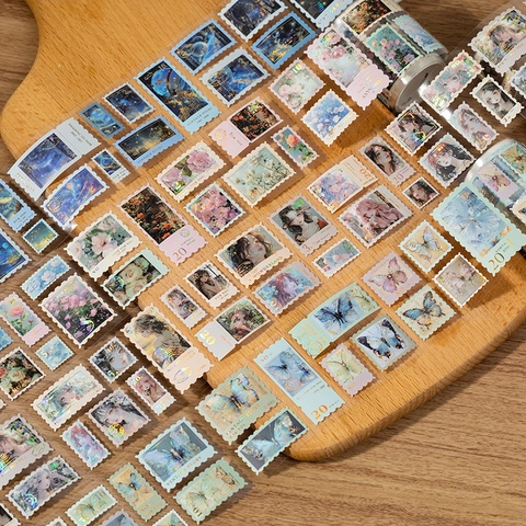 Vintage Stamp Style Hot Stamping Die-cut Washi Tape Monthly Disorder Series Scrapbook Sticker For Journaling DIY Decor