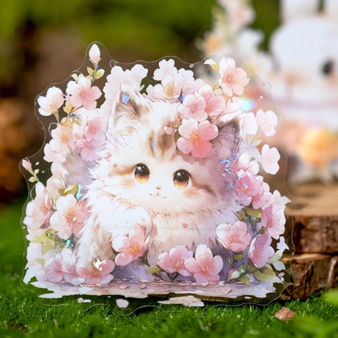 Adesivi Decorativi in PET Serie Animal Forest Tema Floreale Gatto Coniglio Cartone Animato Materiale Impermeabile per Scrapbooking Journaling