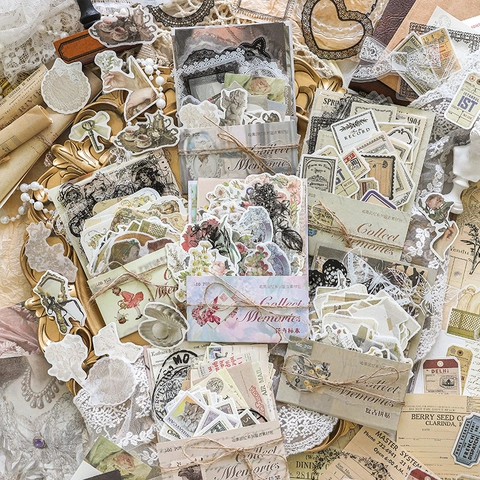 Vintage Scrapbooking Materiaal Collectie Retro Stickers Decoratief Papier PET Bloemenpatroon Journaling Versiering DIY Decor