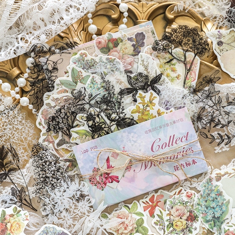 Vintage Scrapbooking Materiaal Collectie Retro Stickers Decoratief Papier PET Bloemenpatroon Journaling Versiering DIY Decor