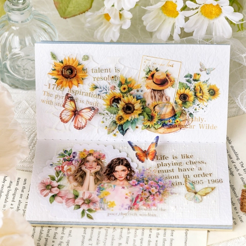 Vintage PET Bloemenmeisje Stickers Artistiek Esthetisch Decoratief Scrapbooking Materiaal Scent Of Women Voor Journaling DIY