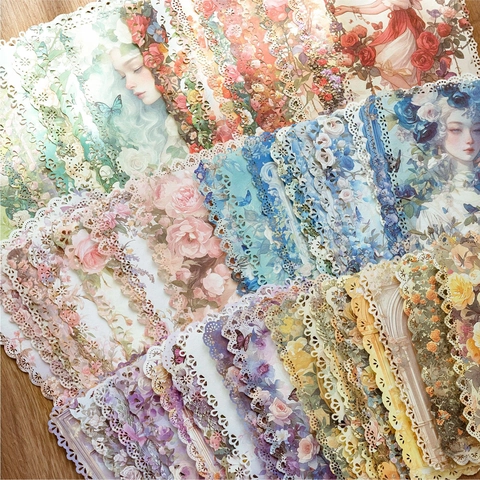 Französisch Romance Serie Spitze Dekoratives Papier Hohl Blumen Porträt Papier Für Scrapbooking DIY Journaling 10 Blatt
