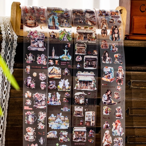 Vintage Coffee Theme PET Decorative Tape Matte Transparent Stickers For Scrapbooking DIY Journal Hand Account Decoration