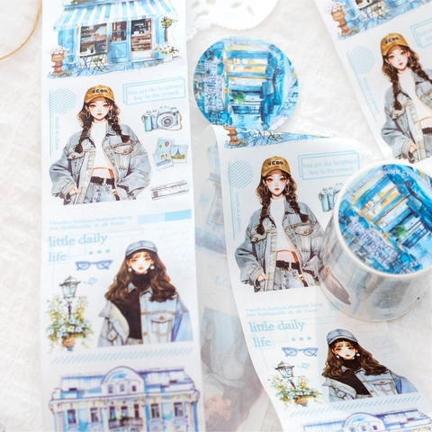 Nastro Washi Vintage Serie Street Corner Stile INS Illustrazione Ragazza Nastro Decorativo per Pianificazione Scrapbook Fai da Te Nastro Adesivo