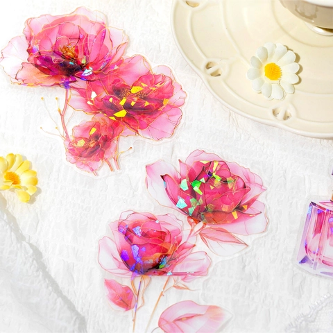 Vintage Floral PET Sticker Flowery Appointment Series Transparent Gold Stamped Scrapbooking Decor Decorative Sticker Sheet