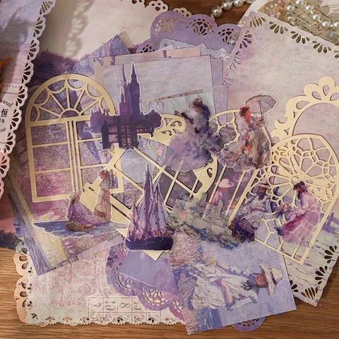 Vintage Oil Painting Scrapbooking Material Pack Specialty Paper PET Stickers Decorative Lace Hollow For DIY Journaling Journal Decor
