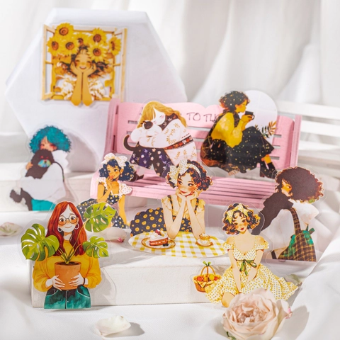 Adesivi PET Weekend Girl in Stile Coreano Impermeabili Trasparenti Decorativi per Scrapbooking Fai-da-Te Accessori per Diario