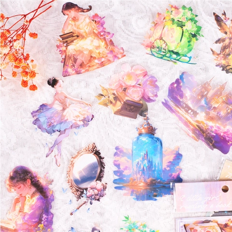 Mystery Girl Vintage PET Aufkleber Verträumte Mädchen Schlösser Blumen Wasserdichte Dekorative Scrapbooking Journaling DIY Material Aufkleber