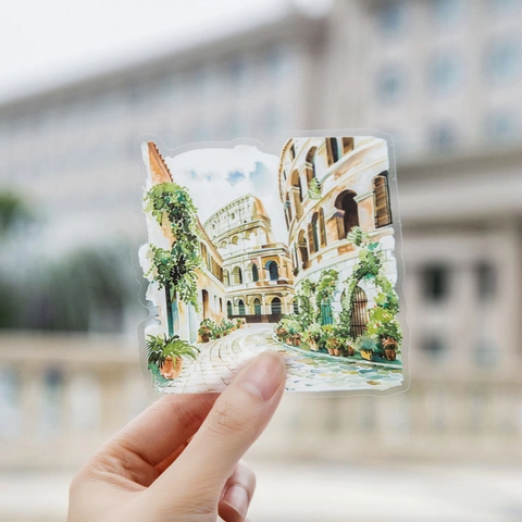 Romantic Travel Diary Series PET Stickers Vintage Watercolor Scrapbooking Journal Decorative Stickers Architecture Beach Theme