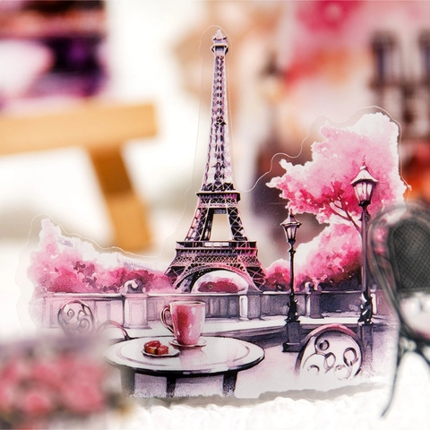 Travel The World Series PET Stickers Vintage Watercolor Architecture Landscape DIY Scrapbooking Journal Decoration Accessory