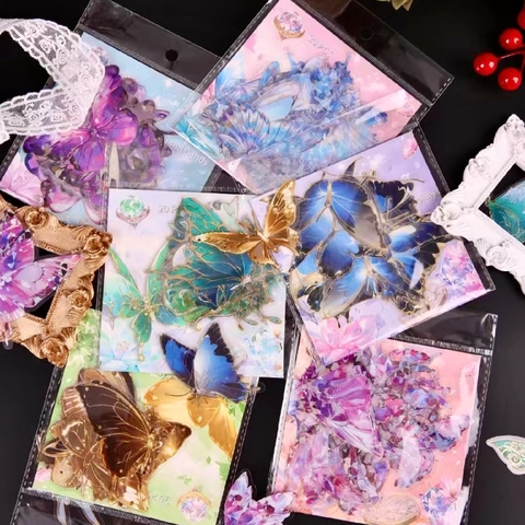 Adesivi Farfalla Vintage in PET Set Bronzatura Vetrature a Conchiglia Decalcomanie Decorative Per Scrapbooking DIY Diario Arte Artigianato
