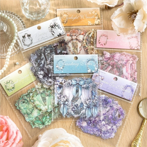 Set di Adesivi in PET con Cornice Floreale Vintage Europea per Scrapbooking Fai-da-te Adesivi Decorativi Serie Museo dello Specchio Floreale