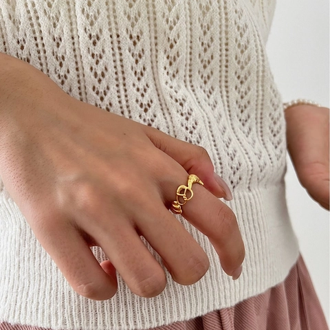 925 Sterling Silver Croissant Ring Vintage Ins Style Irregular Texture Twisted Open Adjustable Ring Gold Silver Jewelry For Women