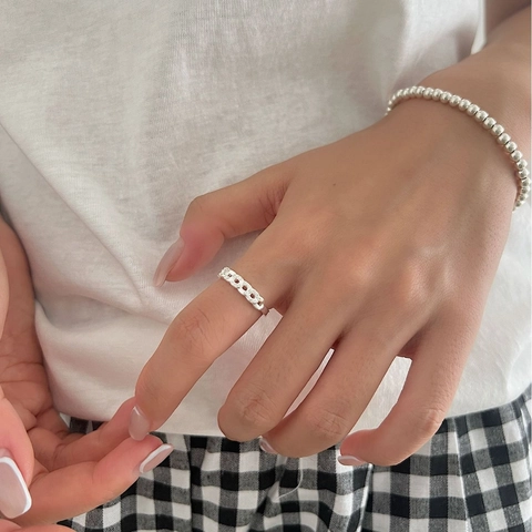 925 Sterling Silver Rhinestone Chain Open Ring For Women Minimalist Adjustable Korean Style Fashion Jewelry Finger Ring Accessory