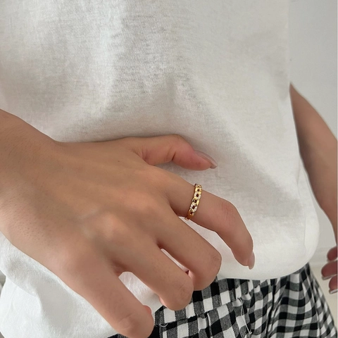 925 Sterling Silver Rhinestone Chain Open Ring For Women Minimalist Adjustable Korean Style Fashion Jewelry Finger Ring Accessory