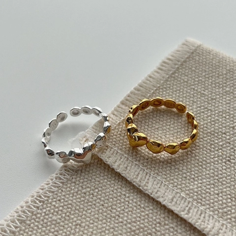 925 Sterling Silver Adjustable Heart Ring Women Korean Minimalist Irregular Geometric Texture Open Ring Gold Silver Jewelry