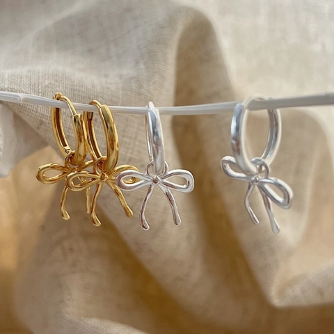 925 Sterling Silver Bow Hoop Earrings For Women Minimalist Korean Style Dainty Ribbon Drop Earrings Fashion Jewelry Gift