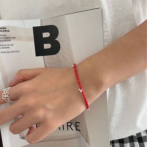 S925 Sterling Zilveren Rode Koraal Kralen Armband Voor Vrouwen Koreaanse Stijl Kersenhanger Verstelbare Mode Sieraden