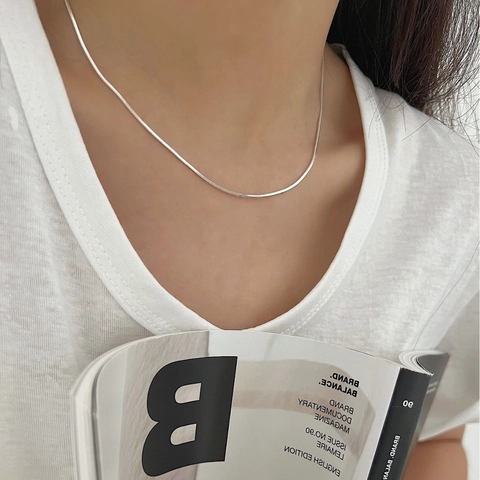 Collana a Catena di Serpente in Argento Sterling 925 da Donna Minimalista Semplice Piatta Metallizzata Gioielli Raffinati