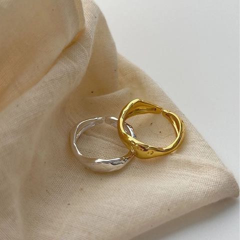 Anillo de Onda de Plata de Ley 925 Minimalista Textura Irregular Abierto Ajustable Geométrico para Mujer Joyería de Moda