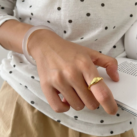 Anillo de Onda de Plata de Ley 925 Minimalista Textura Irregular Abierto Ajustable Geométrico para Mujer Joyería de Moda