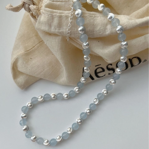 Collana in Argento Sterling 925 con Perline Tonde in Zaffiro Sintetico Taglio Diamante per Donna Gioielli Choker Stile Ins Minimalista