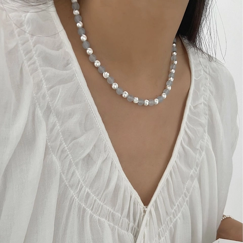 Collana in Argento Sterling 925 con Perline Tonde in Zaffiro Sintetico Taglio Diamante per Donna Gioielli Choker Stile Ins Minimalista