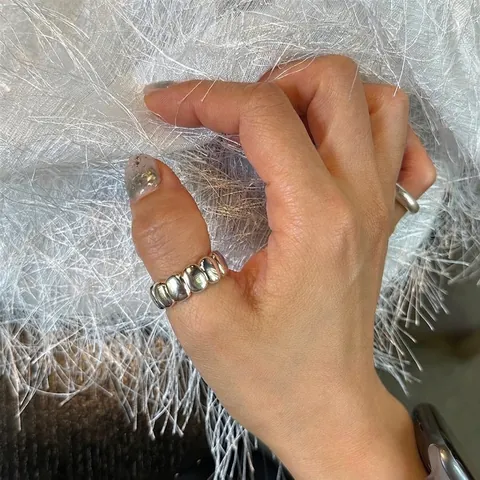 Minimalistische S925 Sterling Zilveren Open Ring Voor Dames Koreaans Ovaal Ontwerp Glanzend Verstelbaar Vinger Sieraden