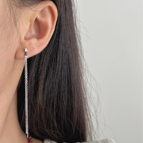 925 Sterling Silver Black Zirconia Tassel Earrings For Women Elegant Long Chain Drop Earrings High End Fashion Jewelry