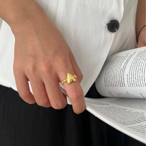 Minimalist 925 Sterling Silver Heart Adjustable Open Ring Beaded 3D Love Finger Band Fashion Jewelry For Women Daily Gift