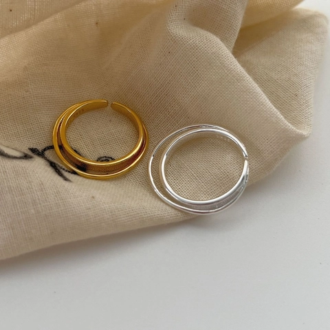S925 Sterling Zilveren Dubbellaagse Open Ring Voor Vrouwen Minimalistisch Gematteerd Goud Zilver Verguld Verstelbare Sieraden