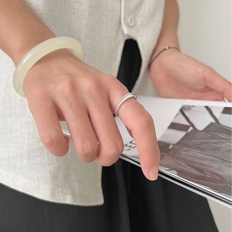 S925 Sterling Zilveren Dubbellaagse Open Ring Voor Vrouwen Minimalistisch Gematteerd Goud Zilver Verguld Verstelbare Sieraden