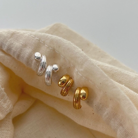 Orecchini a Bottone in Argento Sterling 925 per Donna Coreano Minimalista Twist Spirale Sfera Metallo Orecchini Gioielli Regalo