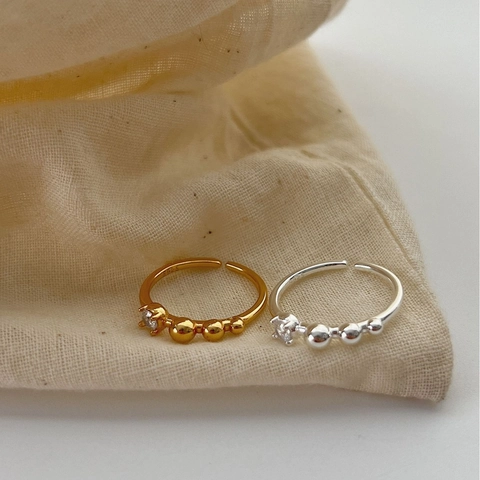 925 Sterling Silver Minimalist Ring With Zirconia Inlaid Bead Design Adjustable Open Finger Ring Fashion Jewelry For Women