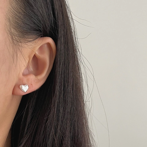 925 Sterling Silver Heart Stud Earrings For Women Sweet Bow Texture Gold Silver Plated Korean Ins Style Temperament Jewelry