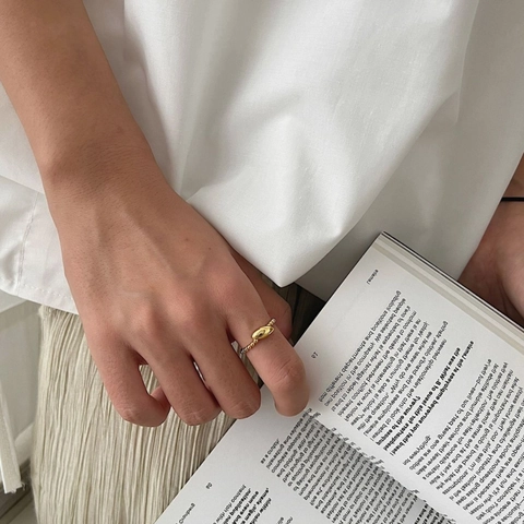 Minimalist 925 Sterling Silver Open Ring For Women Beaded Band Gold Silver Plated Geometric Bean Adjustable Finger Ring