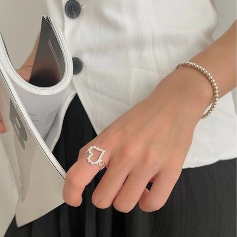 S925 Sterlingsilber Herz Offener Ring Für Damen Minimalistisch Chunky Geometrisch Verstellbarer Zeigefinger Ring Schmuck