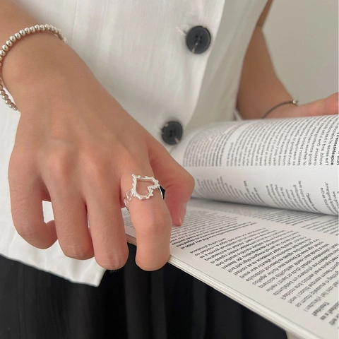 S925 Sterlingsilber Herz Offener Ring Für Damen Minimalistisch Chunky Geometrisch Verstellbarer Zeigefinger Ring Schmuck