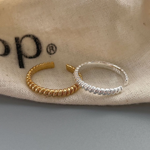 S925 Sterling Silver Twisted Ring For Women Minimalist Adjustable Open Ring Gold Silver Plated Beaded Texture Jewelry Gift