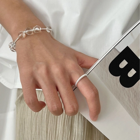 S925 Sterling Silver Twisted Ring For Women Minimalist Adjustable Open Ring Gold Silver Plated Beaded Texture Jewelry Gift