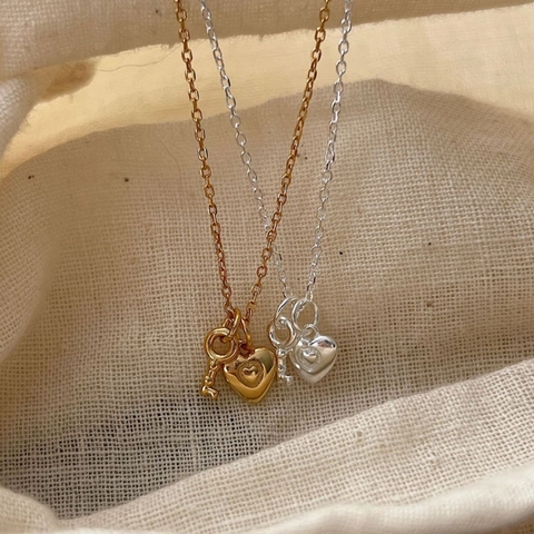 Collana con Pendentif a Chiave di Cuore in Argento Sterling 925 per Donna Stile Coreano Minimalista Catena a Clavicola Gioielli Eleganti