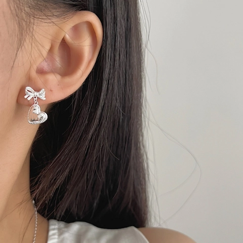 925 Sterling Zilver Strik Hart Oorknopjes Voor Dames Koreaanse Zoete Stijl Goud Zilver Hoge Kwaliteit Mode Sieraden Cadeau