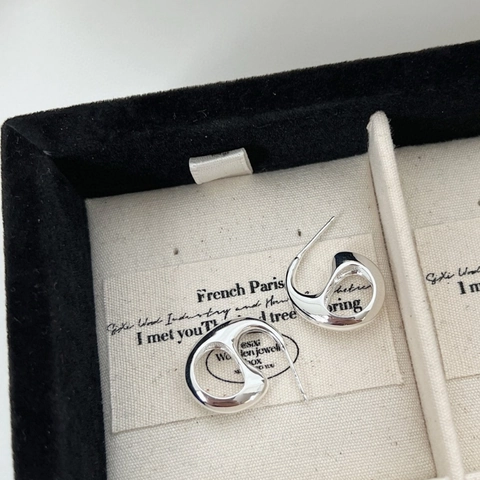 925 Sterling Silver Irregular Geometric Hollow Earrings For Women Minimalist High Polish French Vintage Style Ear Jewelry Gift