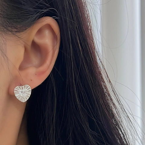 925 Sterling Zilver Hart Zirconia Hoop Oorbellen 18K Verguld Stralende Textuur Oorknopjes Voor Vrouwen Sieraden Cadeau
