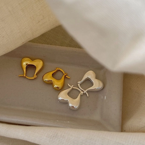 925 Sterling Silver Heart Hoop Earrings Minimalist Chunky Gold Silver Plated Elegant Jewelry For Women Daily Party Gift